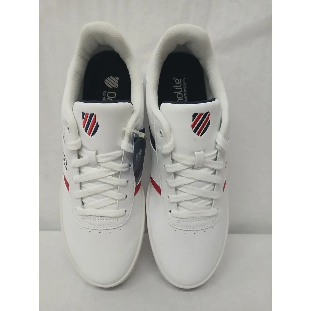 K-Swiss‎ Men's Court Lite Spellout Tennis Shoes 06147-113-M White Navy Red Sz 10